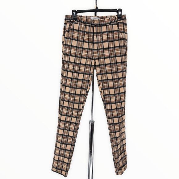 Urban Outfitters Brown Cream Plaid Flannel Stretch Waist Skinny Leg Pants size S - Picture 2 of 13